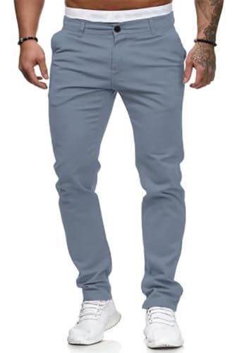 seiveini Herren Chino Hose Slim Fit Stretch Cargohose Herren Freizeithose Skinny Hosen Slim Fit Männer Vintage Arbeitshose Anzughose mit Taschen Business Hose Streetwear A Hellblau XL von seiveini