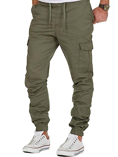 seiveini Herren Chino Hose Slim Fit Stretch Cargohose Herren Freizeithose Skinny Hosen Slim Fit Männer Vintage Arbeitshose Anzughose mit Taschen Business Hose Streetwear B Armeegrün XL von seiveini