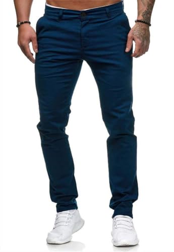 seiveini Herren Chino Hose Stretch Herren Cargohose Casual Freizeithose Skinny Slim Fit Arbeitshose Lange Anzughose mit Taschen Business Hose Große Größe Stoffhose A Dunkelblau L von seiveini