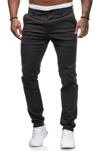 seiveini Herren Chino Hose Stretch Herren Cargohose Casual Freizeithose Skinny Slim Fit Arbeitshose Lange Anzughose mit Taschen Business Hose Große Größe Stoffhose A Grau M von seiveini