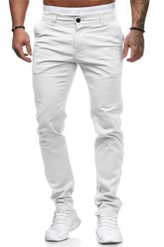 seiveini Herren Chino Hose Stretch Herren Cargohose Casual Freizeithose Skinny Slim Fit Arbeitshose Lange Anzughose mit Taschen Business Hose Große Größe Stoffhose A Weiß XXL von seiveini