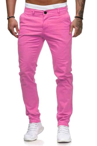 seiveini Hose Herren Lang Casual Chino Hosen Slim Fit Chinohose Stretch mit Taschen Freizeithose Männer Einfarbig Elegant A Rosa L von seiveini