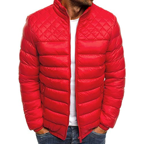 seiveini Herren Daunenjacke Leichte Übergangsjacke mit Stehkragen Steppjacke Einfarbig Tunnelzug Winterjacke Outdoor Warmer Freizeitjacke Softshell Mantel mit Tasche Sport Casual A Rot XL von seiveini