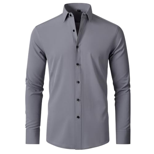 seiveini Herren Hemd Langarm Einfarbig Businesshemd Regular Fit Freizeithemd Elastisches Herren Hemden Regular Fit Bügelfrei Business Hemd Faltenfrei Formales Anzug Hemd A Grau XL von seiveini