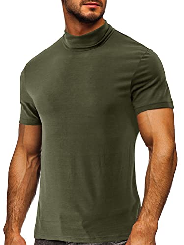 seiveini T-Shirt Herren Kurzarm Shirt mit Rollkragen Hemd Basic Tops Rollkragenpullover Sommer Oberteil Einfarbig Unterhemd Slim Fit B Armeegrün L von seiveini