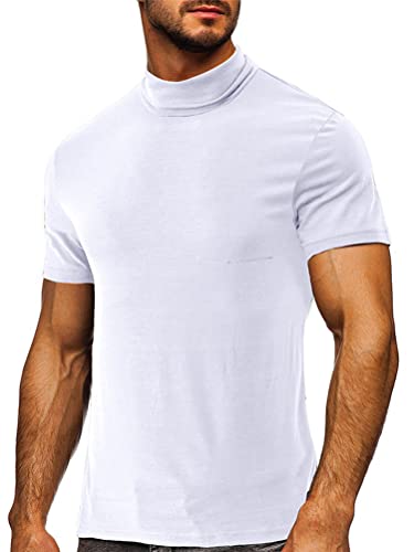 seiveini T-Shirt Herren Kurzarm Shirt mit Rollkragen Hemd Basic Tops Rollkragenpullover Sommer Oberteil Einfarbig Unterhemd Slim Fit B Weiß S von seiveini