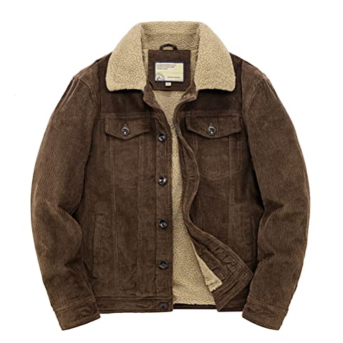 seiveini Herren Jacke Gefüttert Warme Übergangsjacke Trucker Jacke Cord Jacke Winter Dicke Cordjacke Sherpa Fleece Gefütterte Outwear Herren Oversized mit Taschen Einfarbig A Braun XL von seiveini