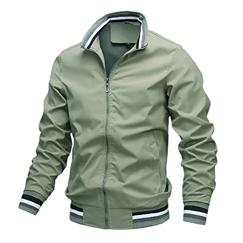 seiveini Herren Jacke Langarm Parka Mantel Warm mit Reißverschluss Outdoor Bomberjacke Leicht Trench Coat Herrenjacke Casual Sportjacke Große Größen A Grün 3XL von seiveini