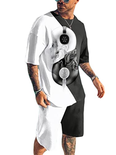 seiveini Herren Jogginganzug 2 Teiliges Sommer Sportanzug Kurzarm Outfit Sport Set Pullover Freizeit Tops T-shirt + Kurze Hose Trainingsanzüge Kurze Freizeitanzug Leicht Atmungsaktiv A Weiß 3XL von seiveini