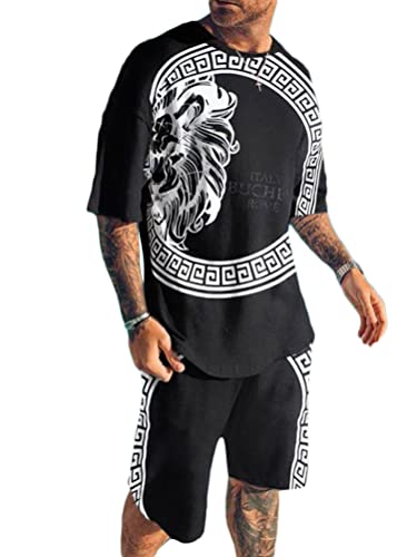 seiveini Herren Jogginganzug 3D Gedruckter Set Tshirts-Shorts Set Zweiteiler Jogginganzug Sommer Lose Outfit Sportanzug Kurzarm Kurze Hose Set Freizeitanzug Fitnessanzug J15 3XL von seiveini