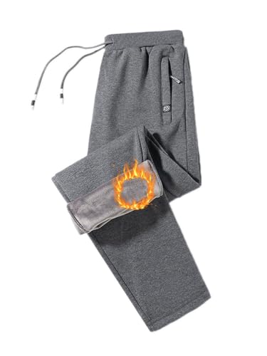 seiveini Herren Jogginghose Gefütterte Warm Sporthose mit Taschen Sweathose mit Sherpa Dicke Thermo Loungehose für Männer Fleecehose Winter Warme Jogger Gym Casual A1 Grau XXL von seiveini