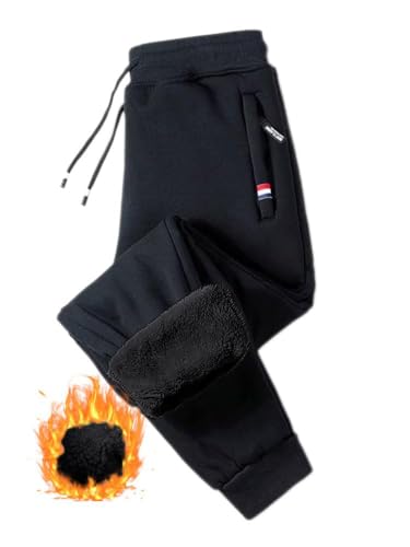 seiveini Herren Jogginghose Gefütterte Warm Sporthose mit Taschen Sweathose mit Sherpa Dicke Thermo Loungehose für Männer Fleecehose Winter Warme Jogger Gym Casual B2 Schwarz S von seiveini