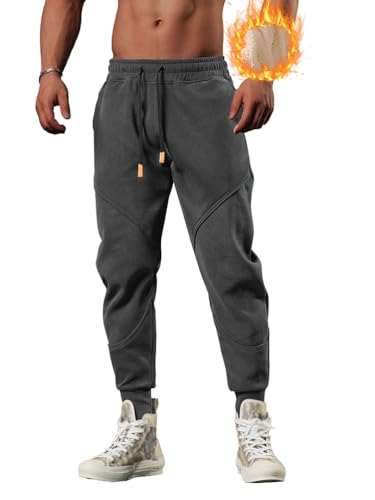 seiveini Herren Jogginghose Gefütterte Warm Sporthose mit Taschen und Kordelzug Thermo Sweathose mit Sherpa Gefüttert Dicke Traininghose für Männer Fleecehose Winter Warme A Dunkelgrau M von seiveini
