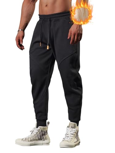 seiveini Herren Jogginghose Gefütterte Warm Sporthose mit Taschen und Kordelzug Thermo Sweathose mit Sherpa Gefüttert Dicke Traininghose für Männer Fleecehose Winter Warme A Schwarz XL von seiveini