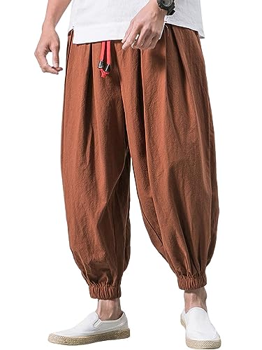 seiveini Herren Jogginghose Trainingshose Freizeithose Japan Kosmo Style Hose Herren Sporthose Leicht Atmungsaktive Haremshose Fitnesshose Einfarbig Streetwear A Braun XXL von seiveini