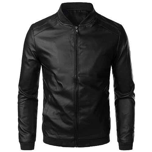 seiveini Herren Lederjacke Motorrad Zip Up Übergangsjacke Männer Bikerjacke Freizeitjacke Gesteppt Jacke Kurz Winter Parka Ledermantel mit Reißverschluss Vintage Slim Fit A Schwarz S von seiveini