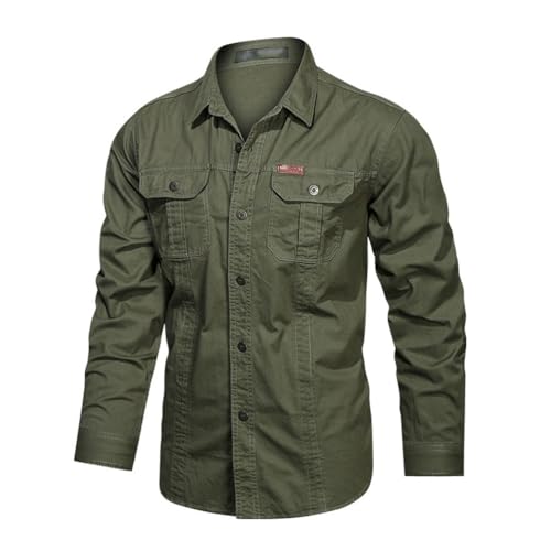 seiveini Herren Outdoor Tactical Hemd Langarm Shirts Atmungsaktiv Leicht Funktionshemd mit Brusttasche und Knopfleiste Wandernhemden Angelnhemd Freizeithemd Armee Hemd A Armeegrün 4XL von seiveini