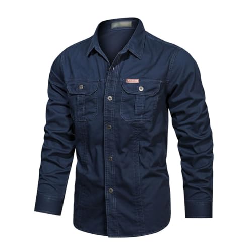 seiveini Hemd Herren Outdoor Langarm Tactical Shirt Vintage Sportshirt Wanderhemd Langarmhemd Atmungsaktiv Outdoorhemd mit Brusttasche und Knopfleiste A Marine L von seiveini