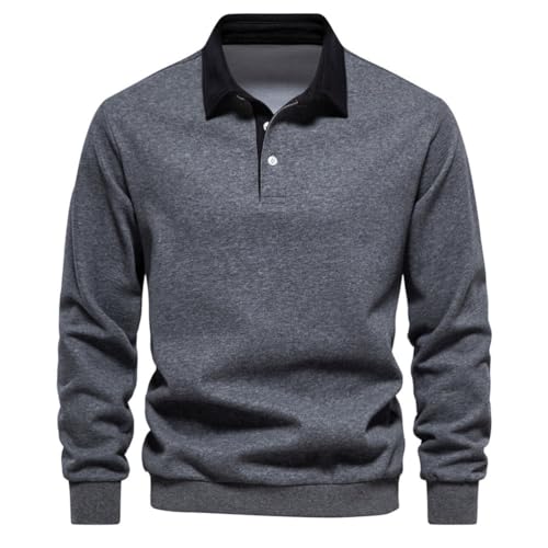 seiveini Herren Polo-Pullover mit Knopf Langarmhemd Regular Fit Herren Pullover Mit Polokragen Casual Sweatshirt Herren Polohemd Langarm Sportlich Poloshirts Männer Pulli Elegant A Dunkelgrau L von seiveini