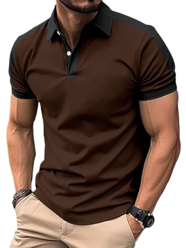 seiveini Herren Poloshirt Kurzarm Atmungsaktiv Tennis Golf Polo Sommer Freizeit Sport T-Shirts Sommer Männer Regular Fit Polo Shirts Kurzarm Casual Herren Basic Top Vintage C Braun 3XL von seiveini