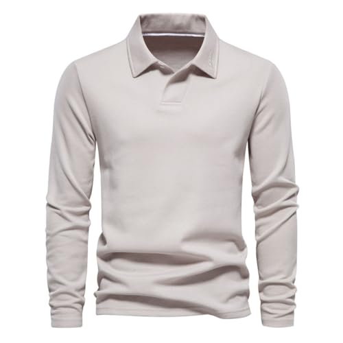 seiveini Herren Poloshirts Langarm Classic Kontrast Golfshirts Revers mit Knopf Leicht Atmungsaktiv Sweatshirt Herren Tennis Arbeit Polo T-Shirts Tops Männer Pullover Sport Casual B Aprikose M von seiveini