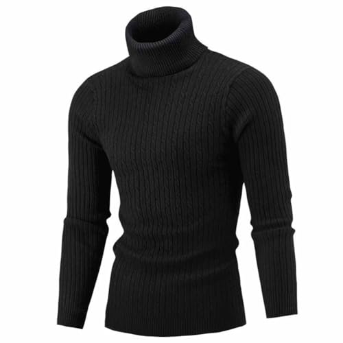 seiveini Herren Pullover Rollkragen Slim Grobstrick Strickpullover Winter Warm Rollkragenpullover Langarm Einfarbig Freizeit Pulli Männer Winterpullover Vintage Basic Pullover A Schwarz M von seiveini