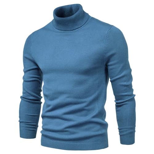 seiveini Herren Pullover Rollkragen Slim Grobstrick Strickpullover Winter Warm Rollkragenpullover Langarm Einfarbig Freizeit Pulli Männer Winterpullover Vintage Basic Pullover B Blau M von seiveini