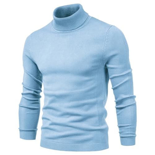 seiveini Herren Pullover Rollkragen Slim Grobstrick Strickpullover Winter Warm Rollkragenpullover Langarm Einfarbig Freizeit Pulli Männer Winterpullover Vintage Basic Pullover B Hellblau L von seiveini