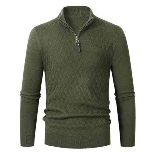 seiveini Rollkragenpullover Herren 1/4 Zip Strickpullover Winter Warm Half Zip Pullover Grobstrick Troyer Sweatshirts A Armeegrün XXL von seiveini