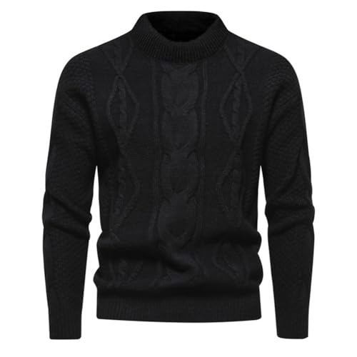 seiveini Herren Pullover mit Rundhalsausschnitt Strickpullover mit Zopfmuster Winterpullover Strickpulli Sweater Männer Jumpers A Schwarz XL von seiveini