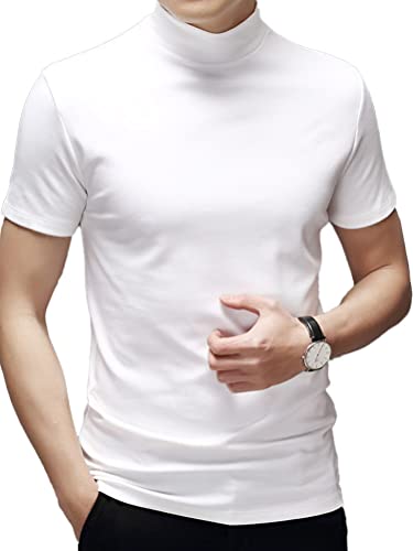 seiveini Herren Rollkragen T-Shirt Kurzarm Basic Top Unterhemd Sommer Oberteil Männer Slim Fit Einfarbig Streetwear C Weiß XL von seiveini