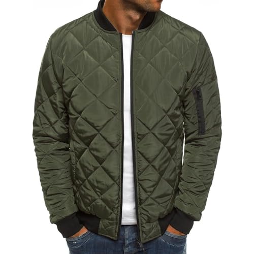 seiveini Herren Steppjacke Leichte Übergangsjacke mit Stehkragen Daunenjacken Ohne Kapuzen Winterjacke für Männer Gefüttert mit Taschen Jacket Parka Freizeit Wandern Reisen B Armeegrün 3XL von seiveini