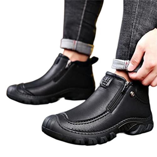 seiveini Herren Stiefel Schneeschuhe Lederstiefel Winter Plüsch Gefüttert Plattform Runde Zehe Reißverschluss Warme Schuhe Outdoor Verdicken Rutschfeste Lässige Stiefeletten A Schwarz 42 EU von seiveini