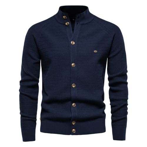 seiveini Herren Strickjacke Langarm Slim Fit Cardigan Warme Übergangjacke Strickpullover Männer Gestrickt Jacke mit Knopf Mode Pullover Winter Mantel Jacke A Marine XXL von seiveini