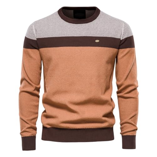 seiveini Herren Strickpullover Langarm Rundhals Gestreift Pullover Stretch Feinstrickpullover Männer Baumwolle Sweater Feinstrick Pulli Herbst Winter Freizeitpullover Winterpullover B Orange XXL von seiveini