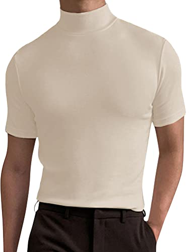 seiveini T-Shirt Herren Kurzarm Shirt mit Rollkragen Hemd Basic Tops Rollkragenpullover Sommer Oberteil Einfarbig Unterhemd Slim Fit A Aprikose XXL von seiveini