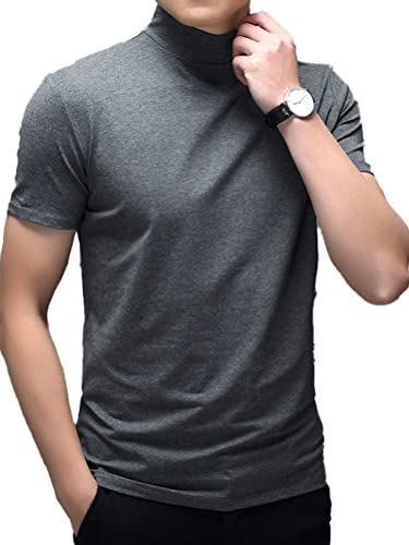 seiveini Herren T-Shirt mit Stehkragen Kurzarm Hemd Sommer Tops Pullover Rollkragen Unterhemd Regular Fit Einfarbig Basic Top C Dunkelgrau XL von seiveini