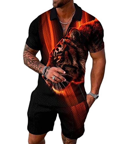 seiveini Herren Trainingsanzug Set Kurzarm Shorts Jogginganzug Sommer Männer Sportanzug Fitness Freizeitanzüge Sportbekleidung 2-Teiliges Sommer Polo T-Shirts + Kurze Hose D20 XXL von seiveini