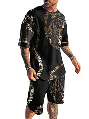 seiveini Herren Trainingsanzug Set Kurzarm Shorts Jogginganzug Sommer Männer Sportanzug Fitness Freizeitanzüge Sportbekleidung 2-Teiliges Sommer T-Shirts + Kurze Hose G Schwarz XL von seiveini