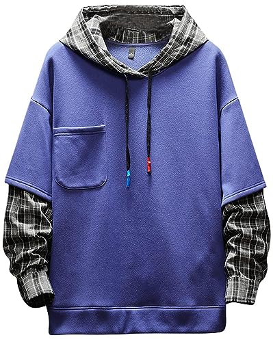 seiveini Hoodie Unisex Kapuzenpullover Farbblock Techwear Pullover mit Kapuzen Paar Sweatshirt Herren Hip Hop Streetwear Große Größe Oversized Vintage Streetweear M Blau XXL von seiveini