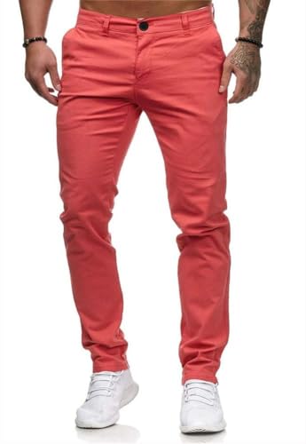 seiveini Hose Herren Casual Sommerhose Arbeitshose Anzughose mit Taschen Stretch Chinohose Mode Freizeithose Männer Slim Fit Business Hose Oversized Einfarbig A Rosa M von seiveini