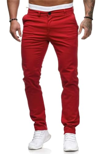 seiveini Hose Herren Casual Sommerhose Arbeitshose Anzughose mit Taschen Stretch Chinohose Mode Freizeithose Männer Slim Fit Business Hose Oversized Einfarbig A Rot XL von seiveini