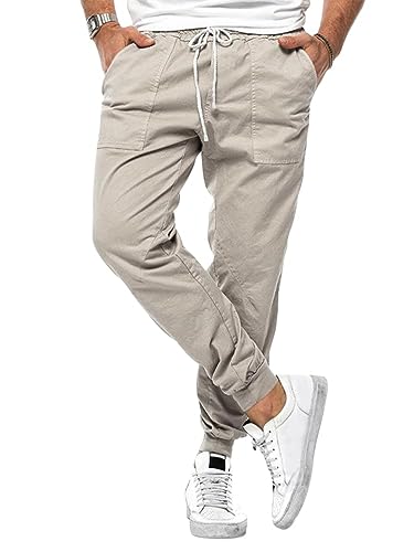 seiveini Hose Herren Casual Sommerhose Arbeitshose Anzughose mit Taschen Stretch Chinohose Mode Freizeithose Männer Slim Fit Business Hose Oversized Einfarbig C Aprikose L von seiveini