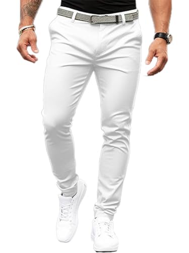 seiveini Hose Herren Casual Sommerhose Arbeitshose Anzughose mit Taschen Stretch Chinohose Mode Freizeithose Männer Slim Fit Business Hose Oversized Einfarbig E Weiß M von seiveini