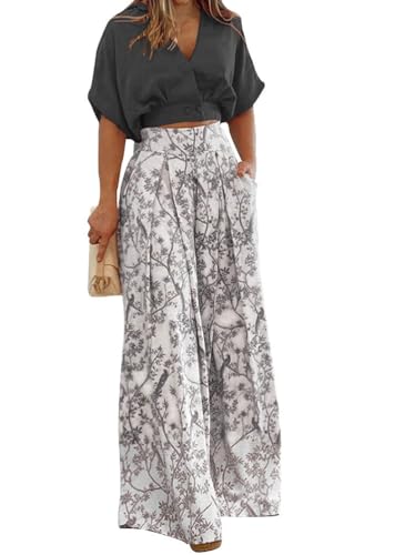 seiveini Hosenanzug Damen Sommer Zweiteiler Elegant 2 Teiler Freizeitanzug Bluse Kurzarm mit Lang Hosen D Schwarz XXL von seiveini