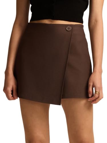 seiveini Hosenrock Damen Kurz Skort Elegant Shorts Rock Asymmetrischer Minirock mit Hose Röcke A-Linie A Braun S von seiveini