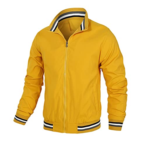 seiveini Jacke Herren Kurz Herbstjacke Workout Dünn Mantel Warme Quilted Jacke Übergangsjacke Leichtjacke Cargo Jacke Männer Fliegerjacke Windbreaker A Gelb XL von seiveini