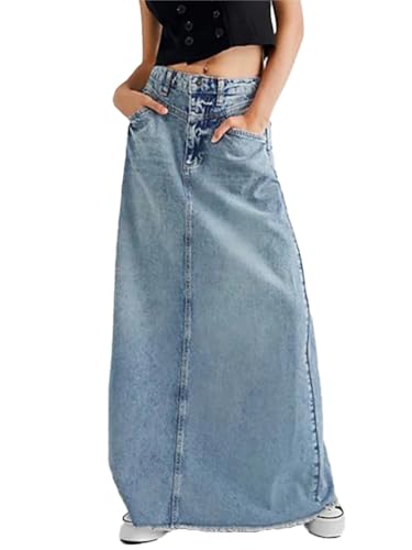 seiveini Jeansrock Damen Langer Rock A-Line Höhe Taille Elastische Denim Röcke Chic Elegant Sommerrock Freizeitrock C Hellblau M seiveini Jeansrock Damen Langer Rock A-Line Höhe Taille Elastische Denim Röcke Chic Elegant Sommerrock Freizeitrock C Hellblau M von seiveini