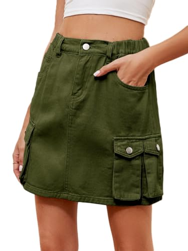 seiveini Jeansrock Damen Kurz Rock Y2K Vintage Minirock Denim Skirts Kurzer Sommerrock Cargo Röcke Bleistiftrock Freizeitrock A Armeegrün L von seiveini