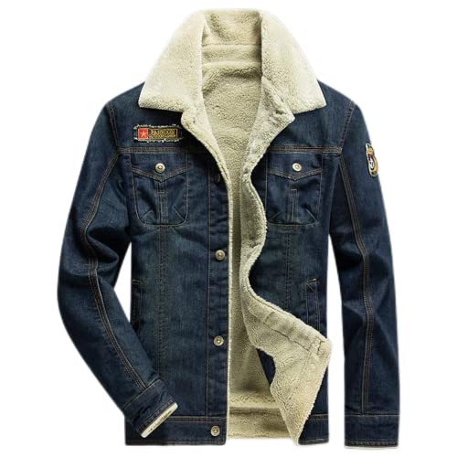 seiveini Jeansjacke Herren Gefüttert Warm Fleece Jacke Teddyfutter Jeansmantel Herren Bomberjacke Fleece Gefüttert Winterjacke Dick Retro Herrenjacke Winter Warme A Dunkelblau L von seiveini